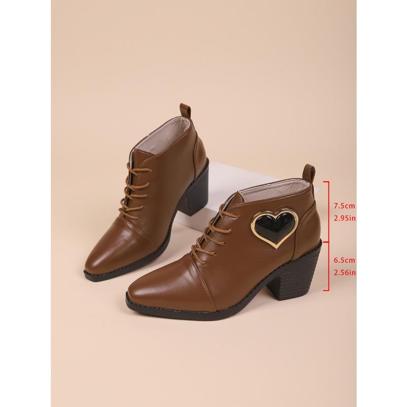 Vintage Lace-up Love Decoration High Heeled Shoes Women's 2025 Fall New Plus-size Professional Low-top Shoes