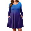 Plus Size Women's Gradient Print Casual Spring/Autumn Pocket Round Neck Long Sleeve Dress