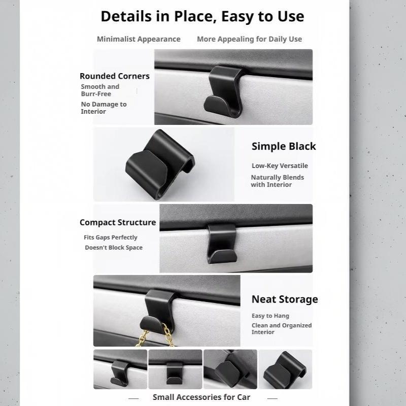 10Pcs Wall Mounted Car Copilot Hooks Space Saving Glove Box Storage Holders for Road Trip Snacks Garbage Bags Auto Accessories
