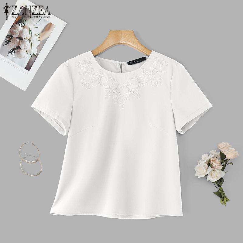 ZANZEA Women Casual Round Neck Summer Short Sleeve Print Blouse
