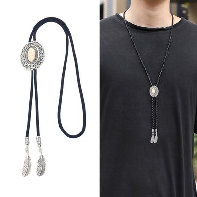 Bolo Tie Cowboy Costume Accessory for Men and Women Western Necktie Necklace with Metal Flower Turquoises Stone Pendant