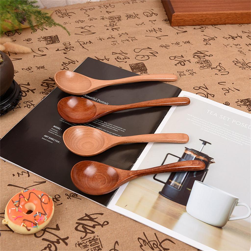 Japanese Style Wooden Soup Spoon With Long Handle Kitchen Utensil Practical Tableware For Home Dining Outdoor Use