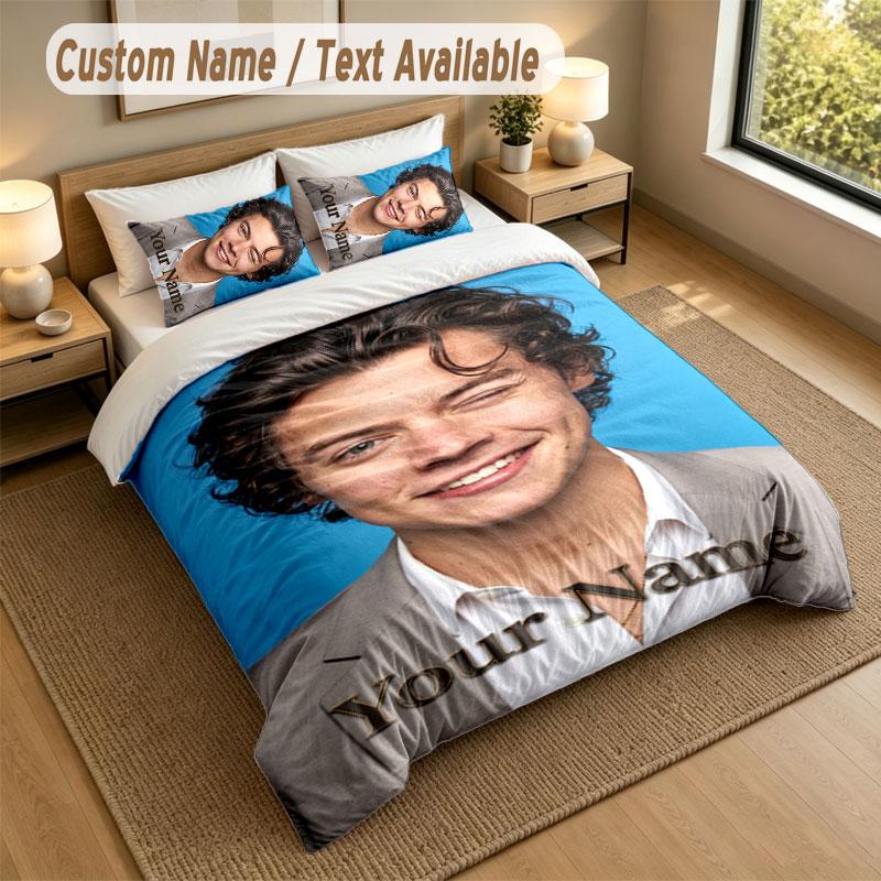 Bedding Set 1 Duvet Cover 2 Pillowcases Harry Styles Print Soft Bed Linen Bedroom Decor
