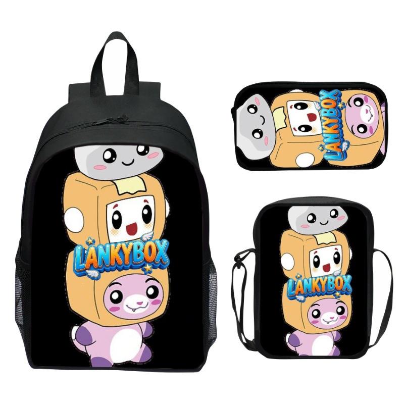 Lankybox Blocky Plüsch 3-teiliges Set Rucksack Cartoon Anime Schultasche für Kinder