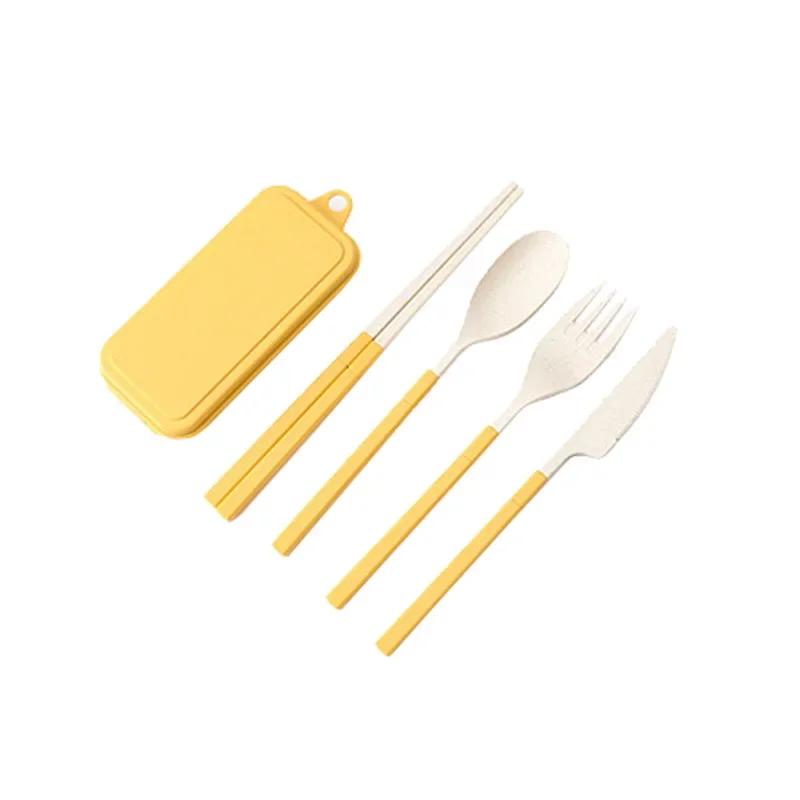 Portable Travel Cutlery Set, 4pcs Knife Fork Spoon Chopsticks Tableware, Eco - Friendly Utensil Box