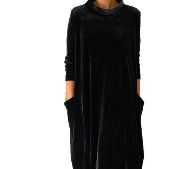 2026 Spring Slimming Velvet Dress - European & American Style, Round Neck, Long, Comfortable, Fashionable.