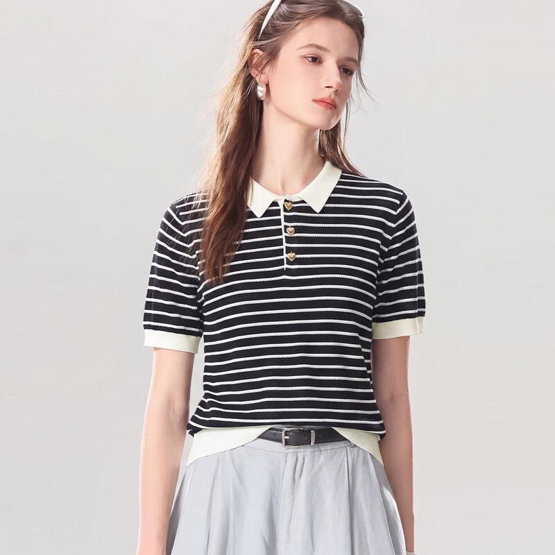 Snowforte Women s Color-Block Striped Knit T-Shirt M