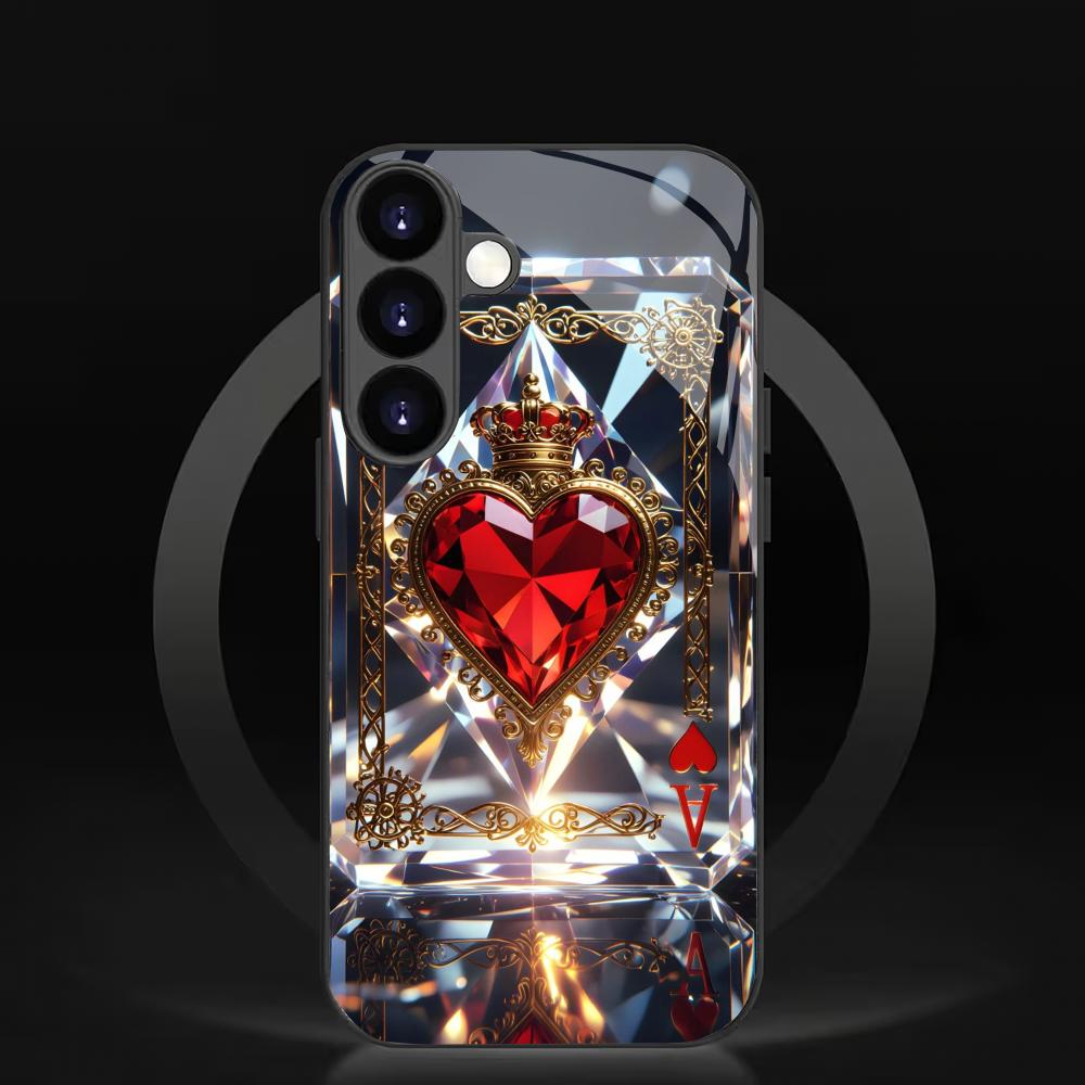 Red heart-shaped tempered glass phone case suitable for Samsung Galaxy S26 S25 S24 S23 S22 S20FE/Ultra/Plus anti drop back cover