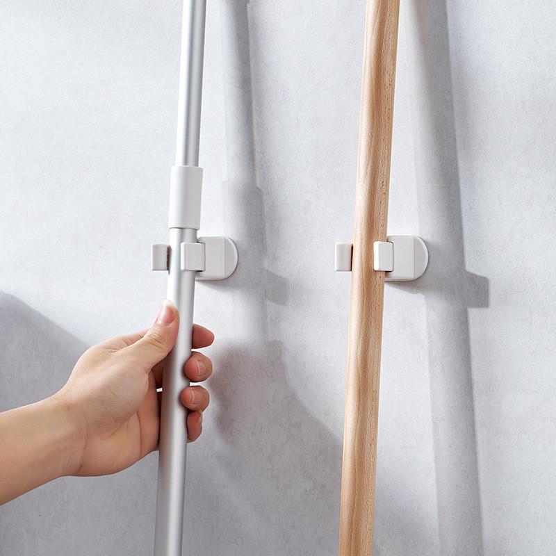 Soporte para escoba estilo japonés Montaje en pared Ganchos adhesivos Para organización del hogar y el baño Construcción ABS TPR