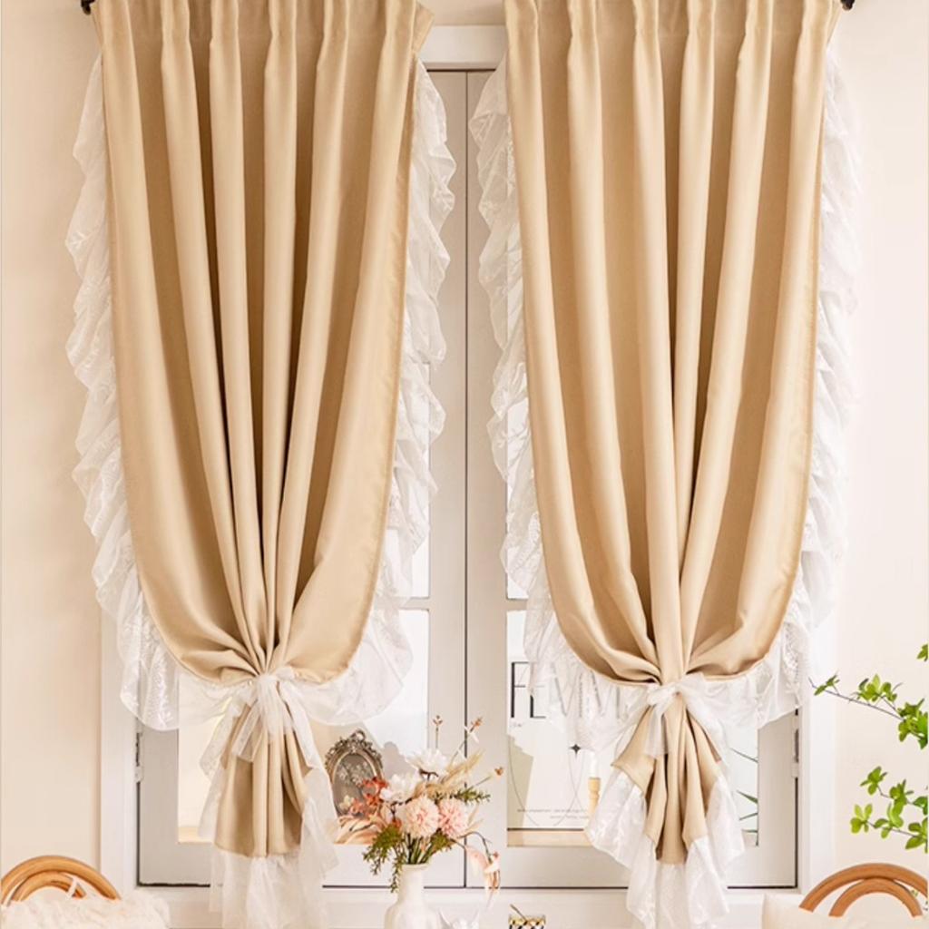 Blackout Curtain with Lace Trim – Gold Foil Velvet, Hook Top, Thermal Insulated, 1 Panel for Bedroom/Living Room