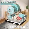 MAJALiS White Dish Drying Rack for Kitchen Counter, Stainless Steel 2-Tier Dish Drainer, Sink Drainer Board, Kitchen Organizer, Space-Saving