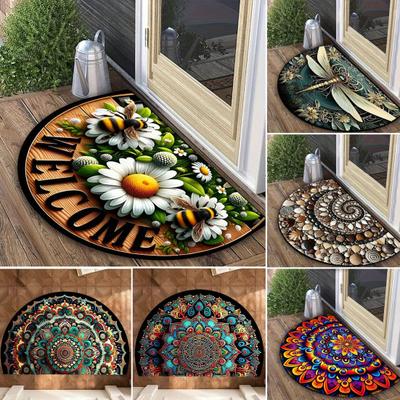 Front Door Mat Entrance Half Circle Rug Outside Entry Welcome Mat Doormat with Non Slip Rubber Backing for Front Door Entryway