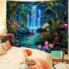 Tropical Rainforest Landscape Tapestry, Waterfall Jungle Printed Mural, Natural Landscape Living Room and Bedroom Decoration