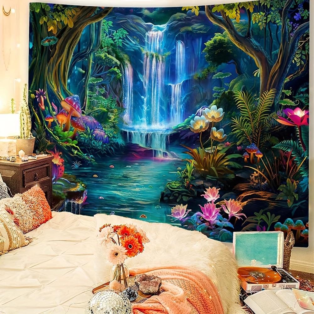 Tropical Rainforest Landscape Tapestry, Waterfall Jungle Printed Mural, Natural Landscape Living Room and Bedroom Decoration
