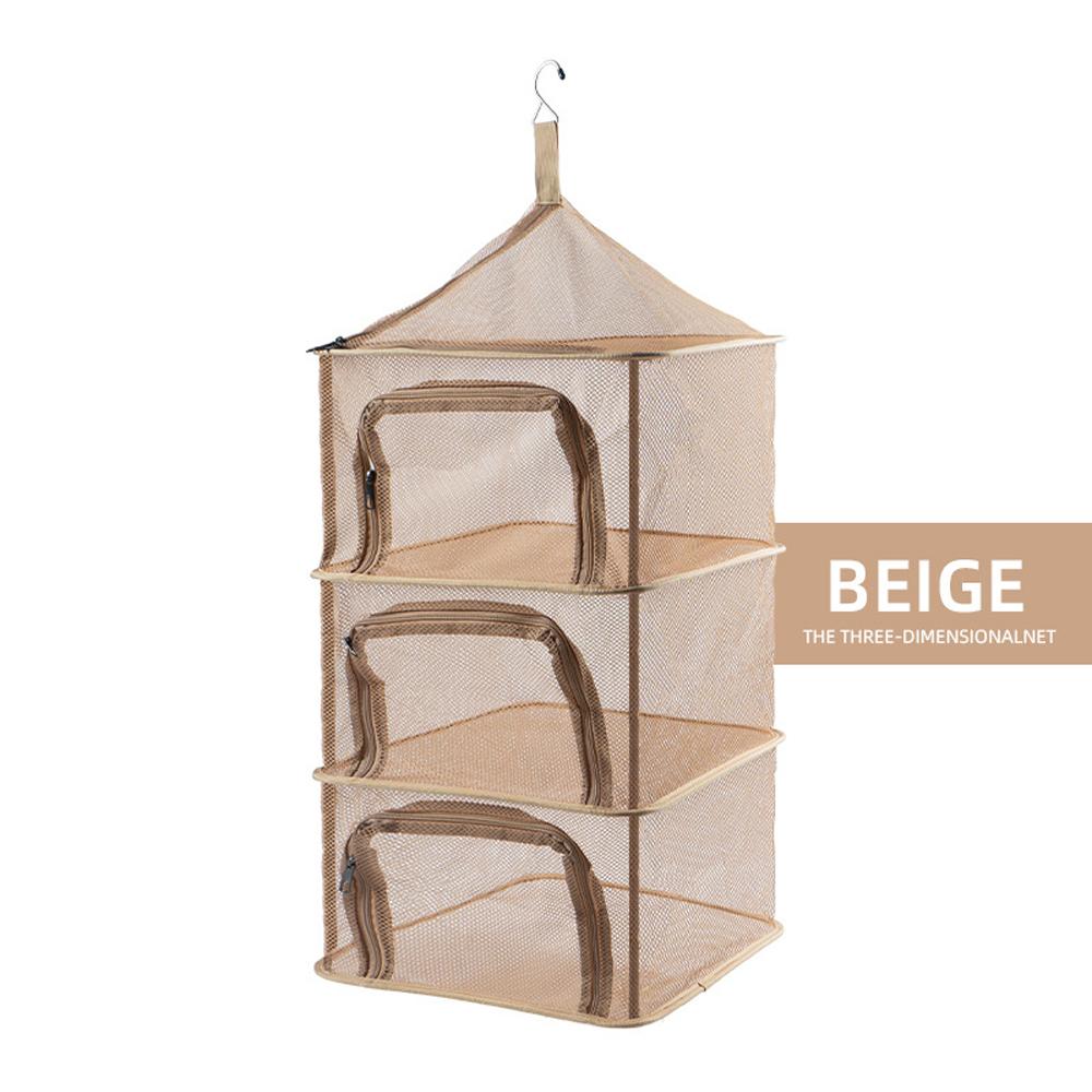 Outdoors Drying Net Foldable Drying Rack 4 Layers Fish Mesh with U-Shape Zippers and Hooks for