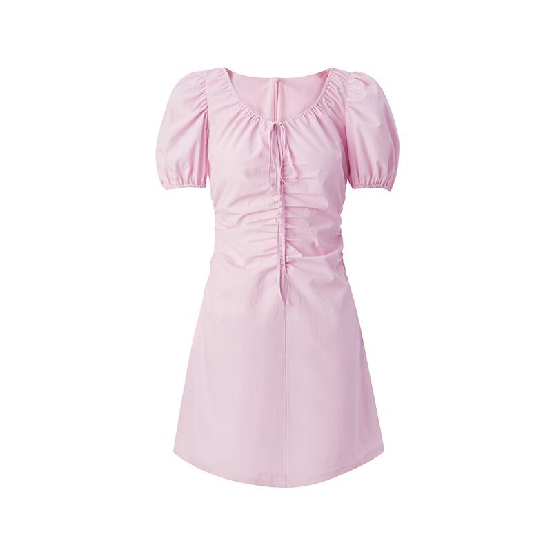 PEACEBIRD Women's French Style Pleated Puff Sleeve A-Line Dress