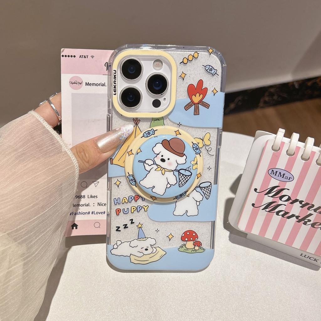 ins Korean cartoon animal suitable for Apple 16promax mobile phone case iPhone15 magnetic suction bracket 14P new