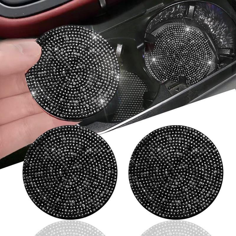 2Pcs Multifunctional Car Diamond Coaster Water Cup Slot Non-Slip Mat Silica Pad Cup Holder Mat Interior Decoration Accessories