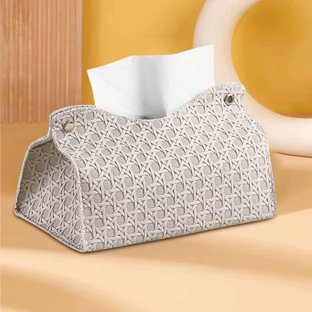 

Elegant Rattan Weave Tissue Box for Hotel or Living Room Decor 19x12x14 cm світло-сірий колір