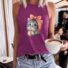 Cat-printed Women's Round-neck Vest for Spring and Summer Casual Sleeveless Top