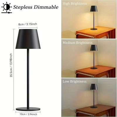 LED Cordless Table Lamps Portable Rechargeable Outdoor Table Lamp 3 Color Stepless Dimming Night Light for Restaurant Bedroom