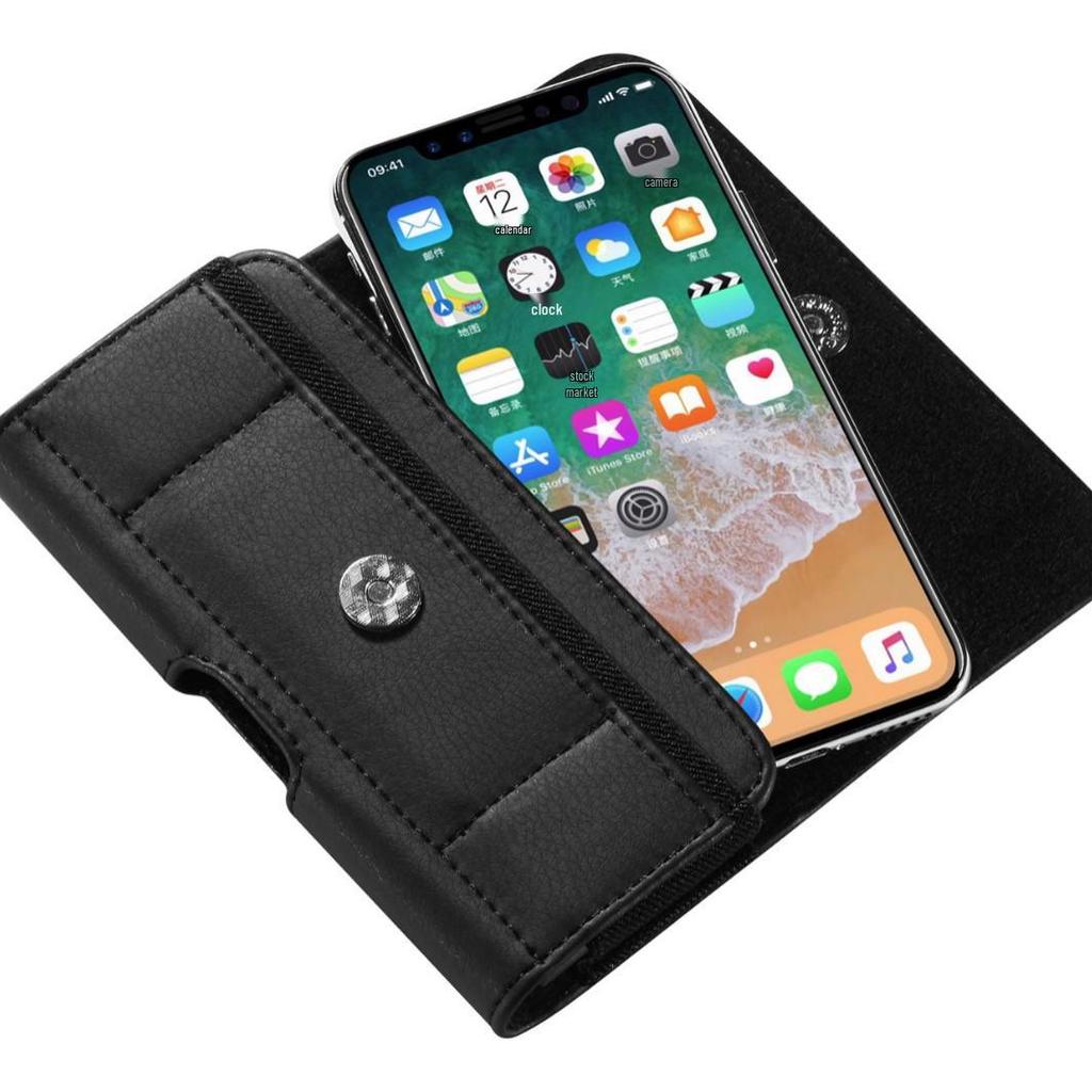 Universelle Hüfttasche aus Leder mit Litschi-Muster und Kartenfächern für 14Pro Max Telefon