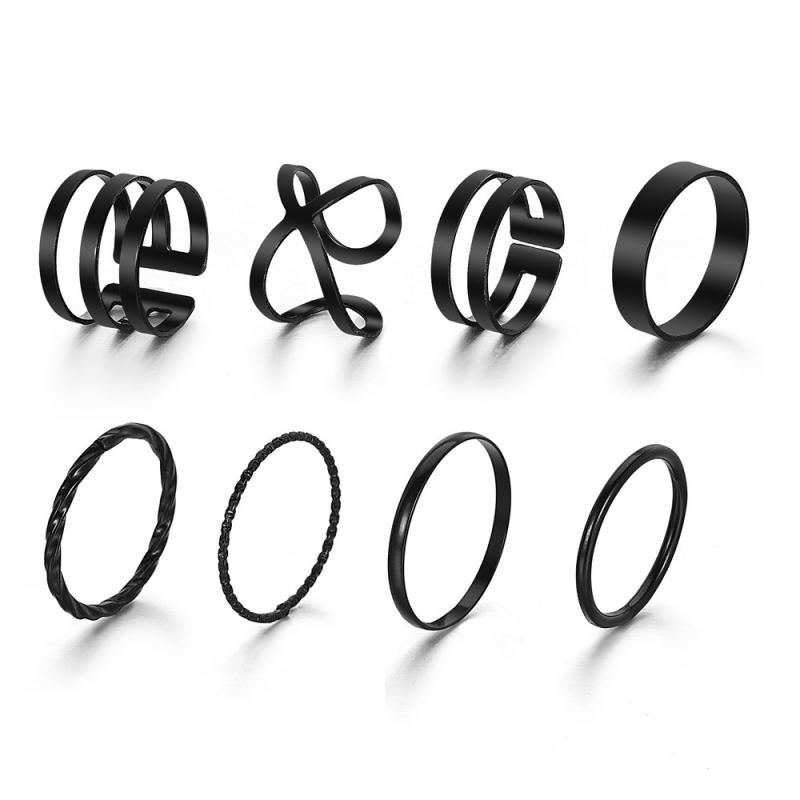 Kpop Punk Geometric Black Chain Open Ring For Women BFF Wedding Luxury Vintage Grunge Aesthetic Jewelry EMO Y2K Accessories