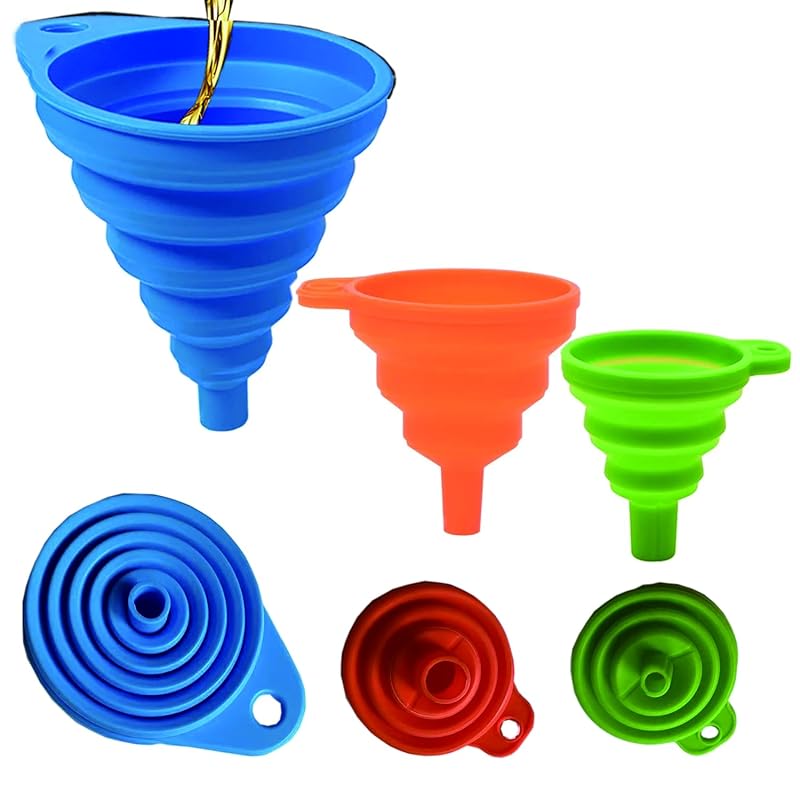 Kitchen Silicone Collapsible Funnel Set of 3,Small,Medium and Large,Kitchen Gadgets Accessories Foldable Food Grade Funnels for Kitchen Use Daily 3 PACK