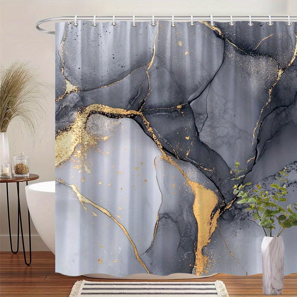 

1 Marble Texture Shower Curtain - Elegant Grey And White Fluid Design, Polyester Fabric With Hooks, Machine Washable W60H190(CM)-1 Pcs