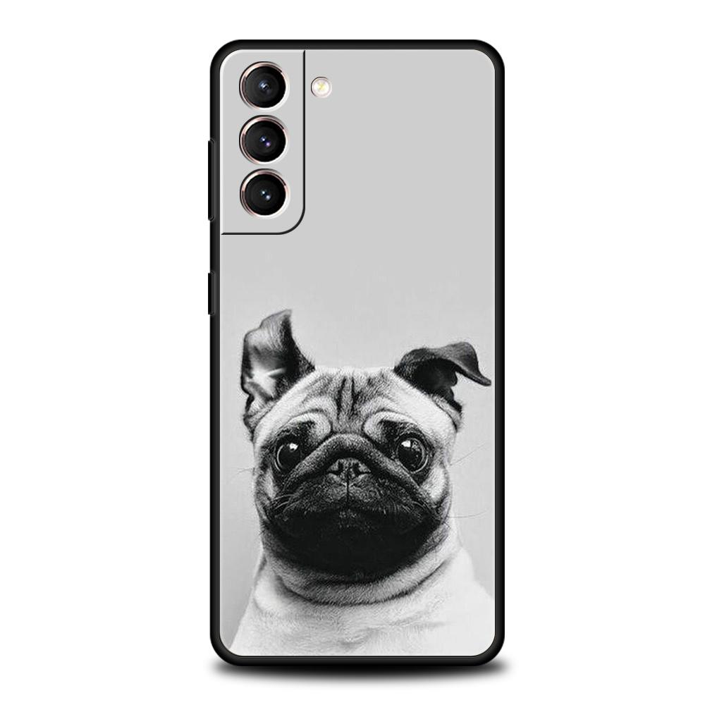 Dierlijke Zwarte Mopshond Close-up Telefoonhoesje Voor Samsung Galaxy S25 Edge S24 S23 S22 Ultra S20 S21 FE 5G S10 S9 Plus S10E Zachte Cover