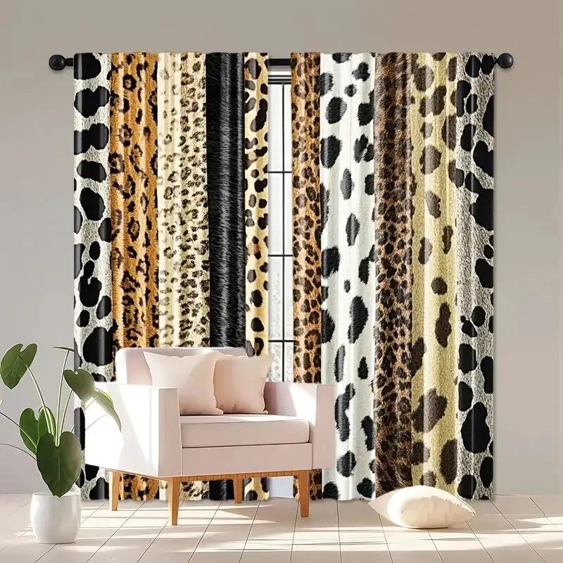 Wild Animal Fur Pattern Printed Curtains Pole Bag Bedroom Living Room Home Decoration Made Of Polyester Area Decor