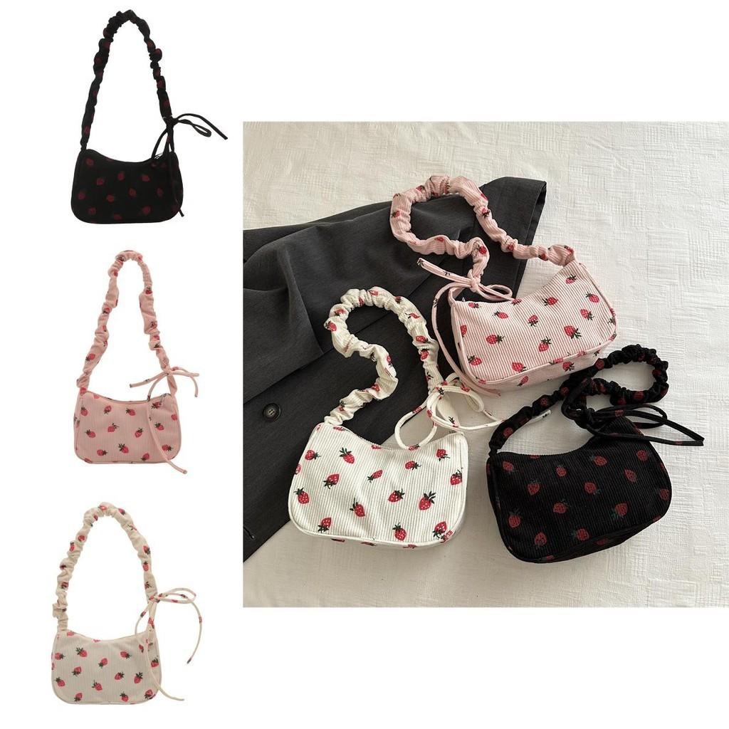 Fashionable Corduroy Crossbody Bag 2024 Summer Trendy Shoulder Bag With Strawberry Pattern
