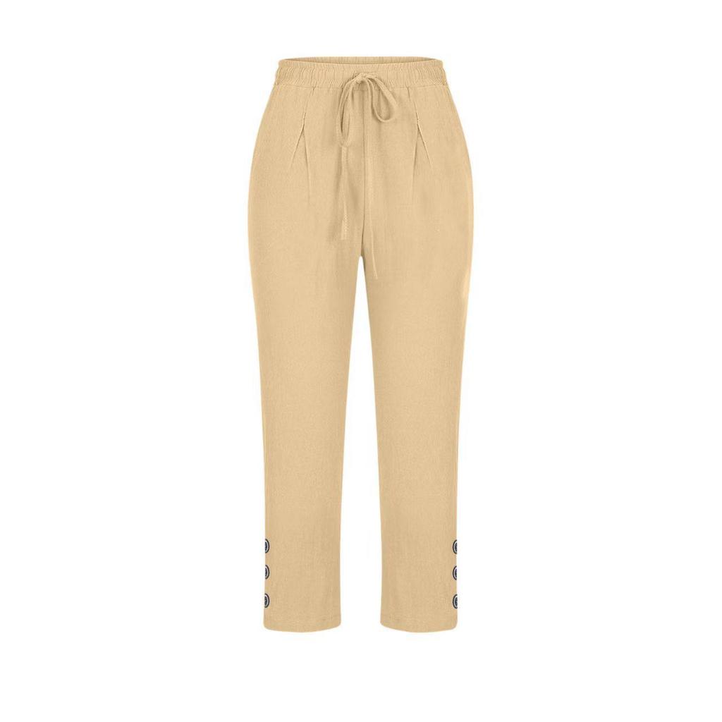 2025 Cotton Linen Loose Fit Button Cropped Pants