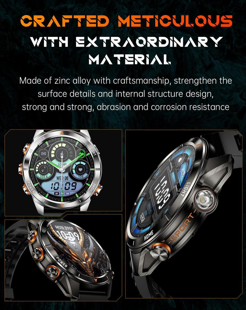 KT80 Smartwatch: 3ATM Waterproof, Bluetooth Calling, 1.53" Touchscreen with Flashlight.