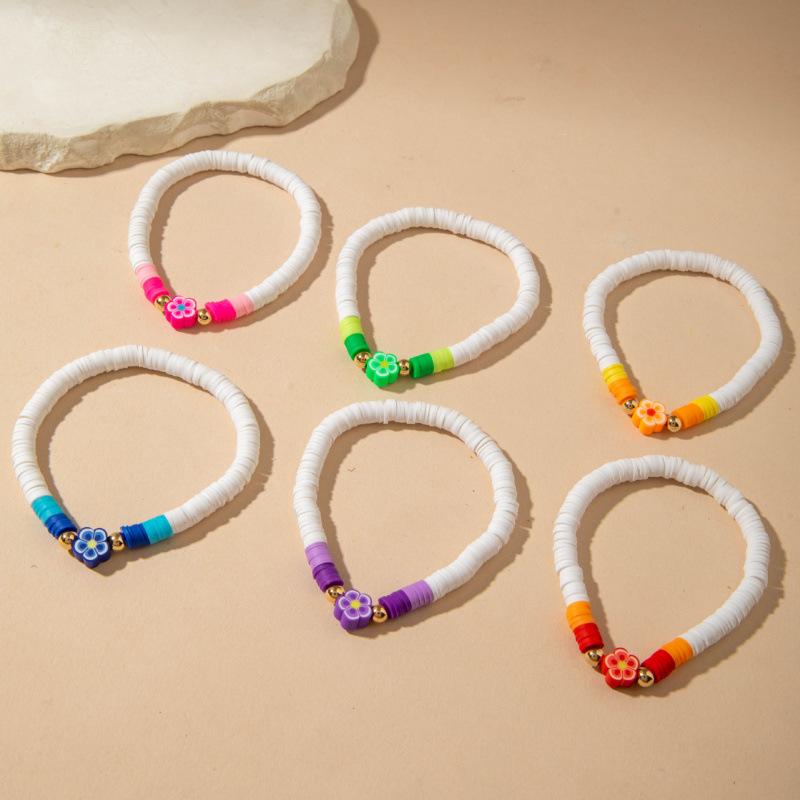 Accessories, Bohemian Holiday Flower Bracelet, Sweet Macaron Elastic Soft Pottery Beaded Bracelet