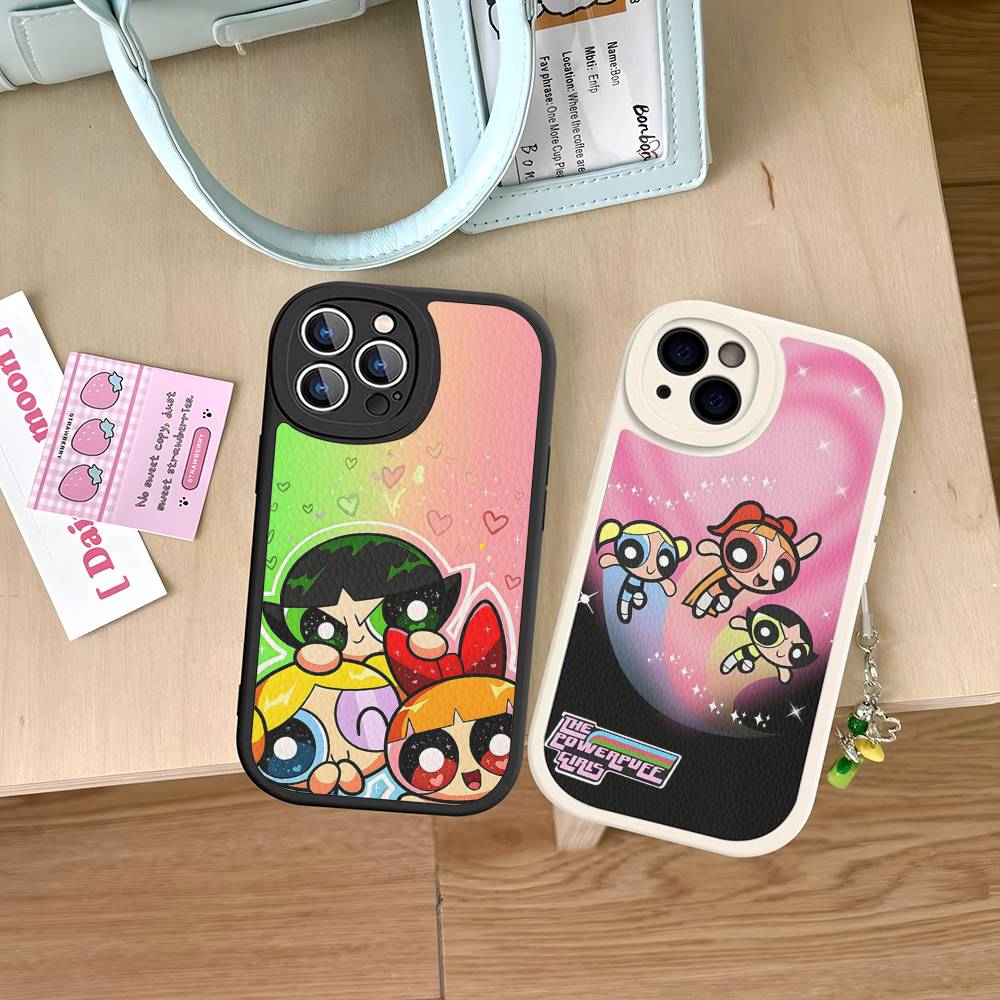 P-Powerpuff-GirlS For IPhone 16 15 14 16E 13 12 11 Pro Max Plus Phone Leather Case