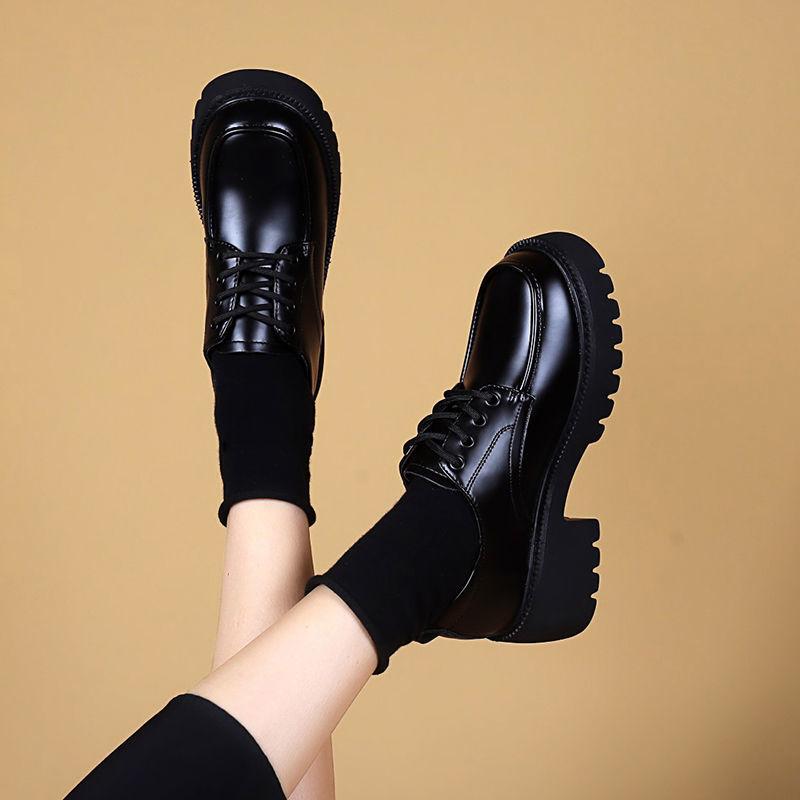 Fashion Mary Jane Loafers  Women'S Thick Sole British Style Vintage Leather Shoes Spring Autumn Lace Up Footwear