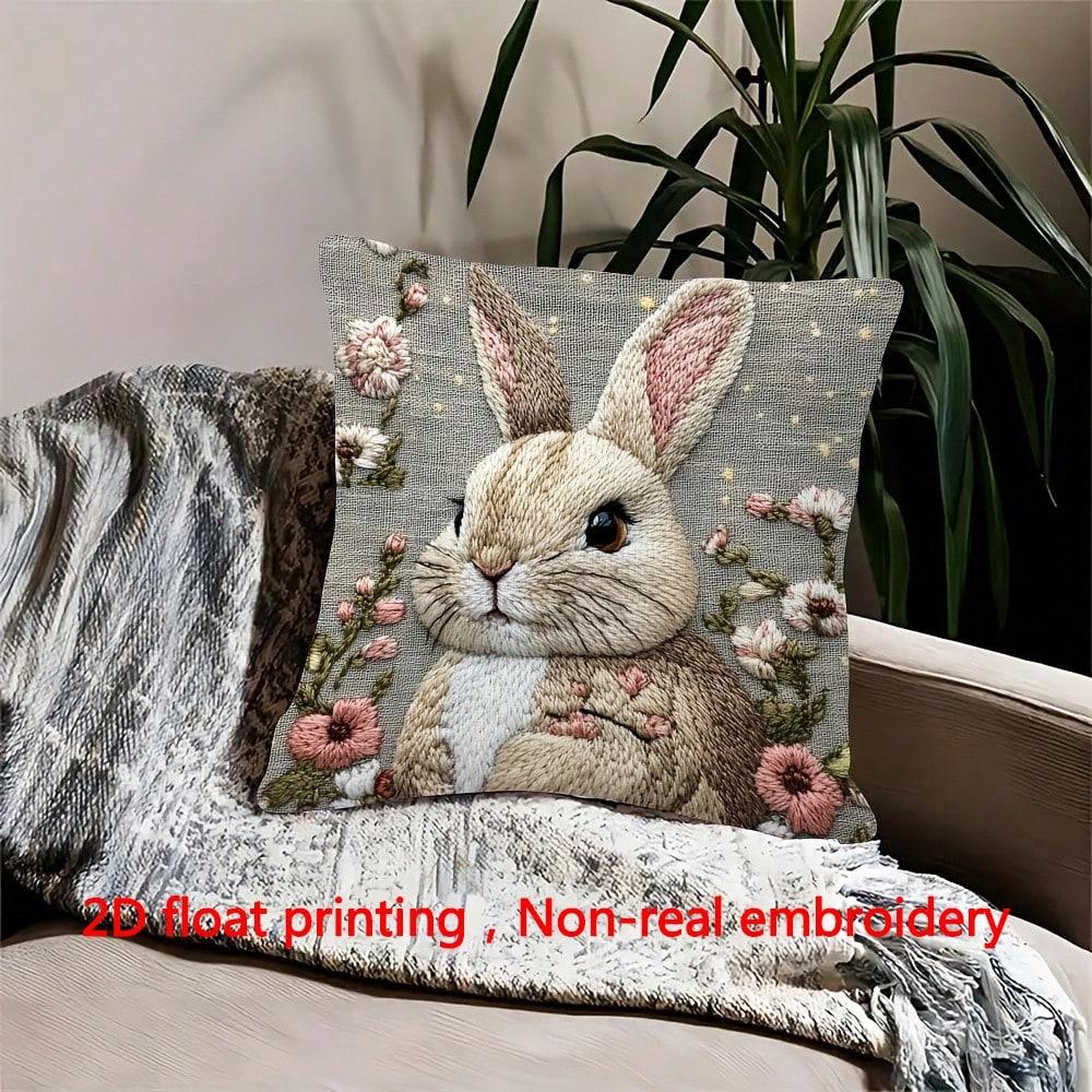 1Pc Spring Easter Bunny Floral Pillow Cover Polyester 2D Double-Sided Print Home Decor Gift For Sofa Bedroom Living Room