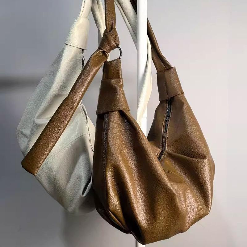 Torba pierożek z miękkiej skóry retro o dużej pojemności, styl leniwy, casualowa, wszechstronna, rożek, na ramię, listonoszka