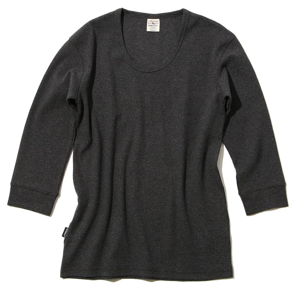 AVIREX Daily Rib Quarter Sleeve Sleeve Size 019 Charcoal T-Shirt, 3/4 (Antibacterial, Anti-odor), Men's Medium, 6143509,