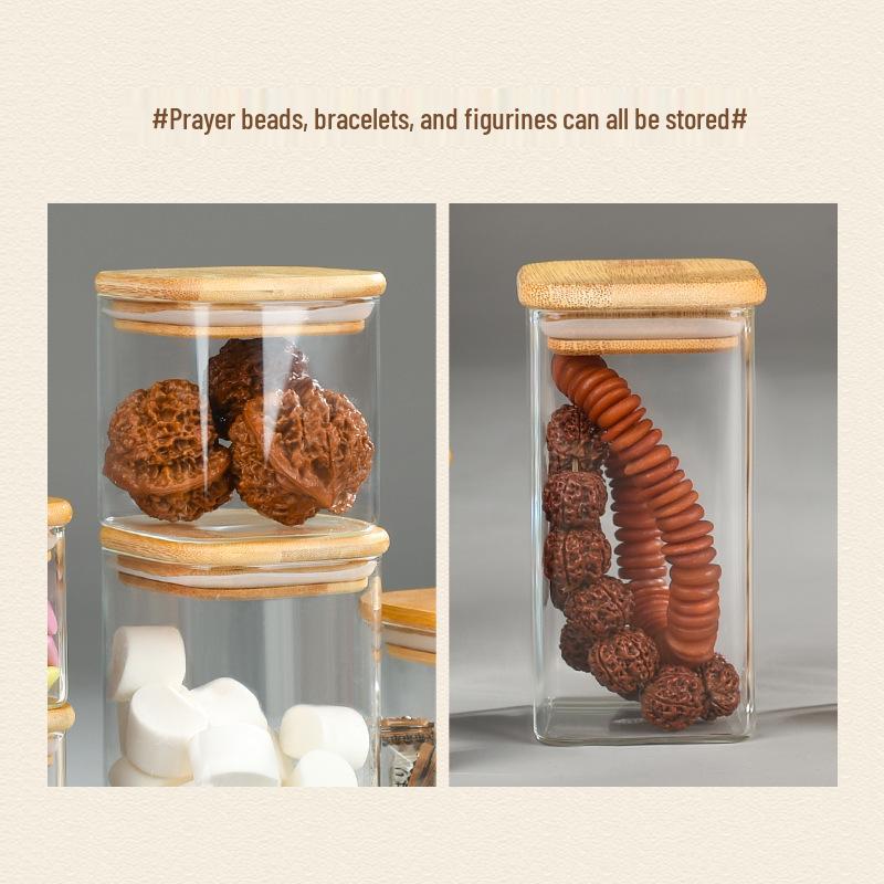 Square Borosilicate Glass Storage Jar for Coffee, Tea, Grains & Bracelets