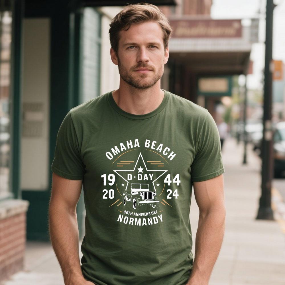 D-Day Shirt Omaha Beach Normandy Landings 80th Anniversary T Shirt 1944-2024 Veteran Remembrance Day WW2 Tee Operation Overlord