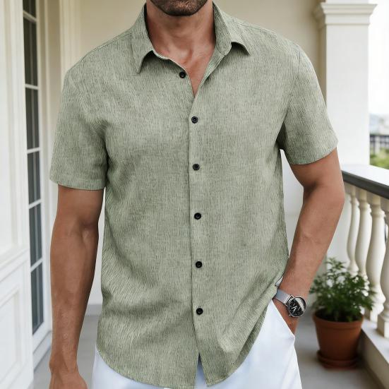 Men Summer Button-up Shirt Short Sleeve Turndown Collar Shirt Casual Loose Fit Holiday Shirt for Beach Vacation Street