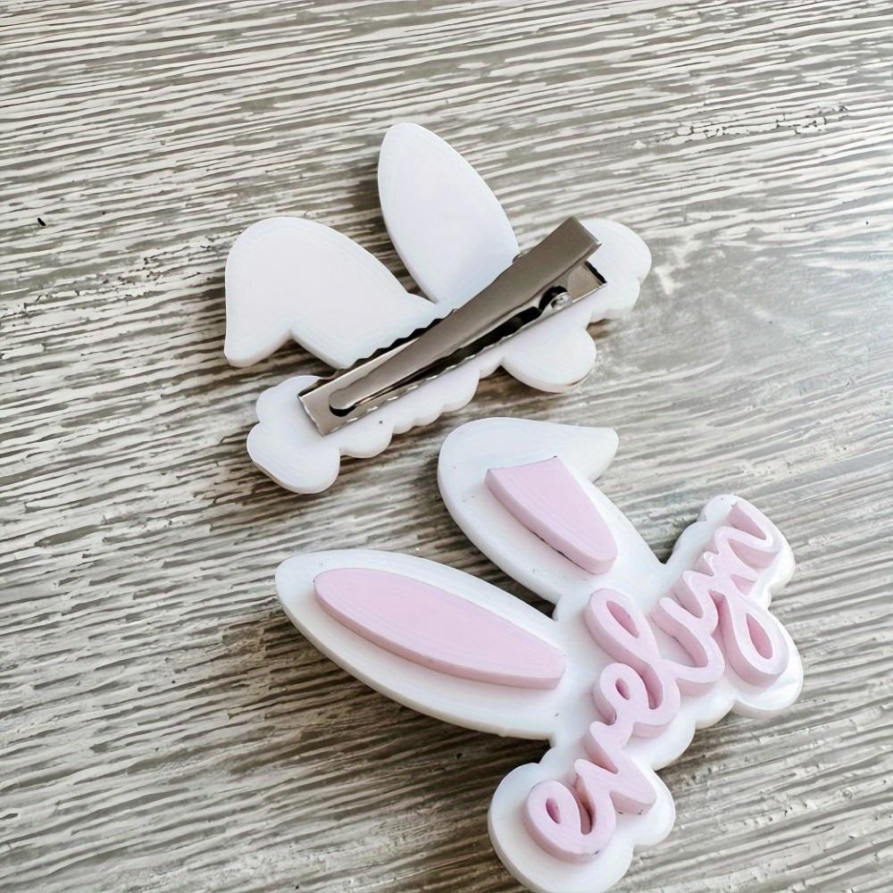 Qiuhan OEM/ODM Easter Hair Clip Bunny Ear Shaped Acrylic Personalized Name Hair Clip белый