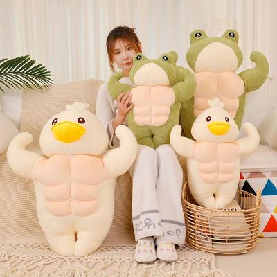 Muskel Frosch Plüschtier Stofftier, Kuschelkissen für Mädchen zum Schlafen, Fitnessstudio Freund Puppe, Geburtstagsgeschenk für Sie Kinder