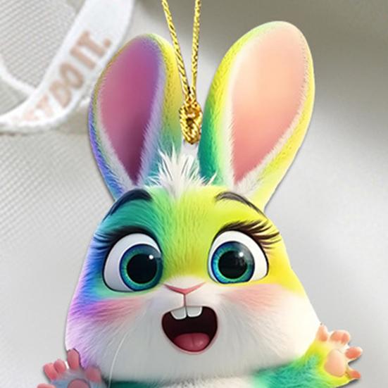 5 Pièces Pendentif Lapin Acrylique Mignon Lapin Arc-en-ciel Ornement Suspendu Portes Fenêtres Sacs Charme Rétroviseur de Voiture Décoration Pâques Printemps