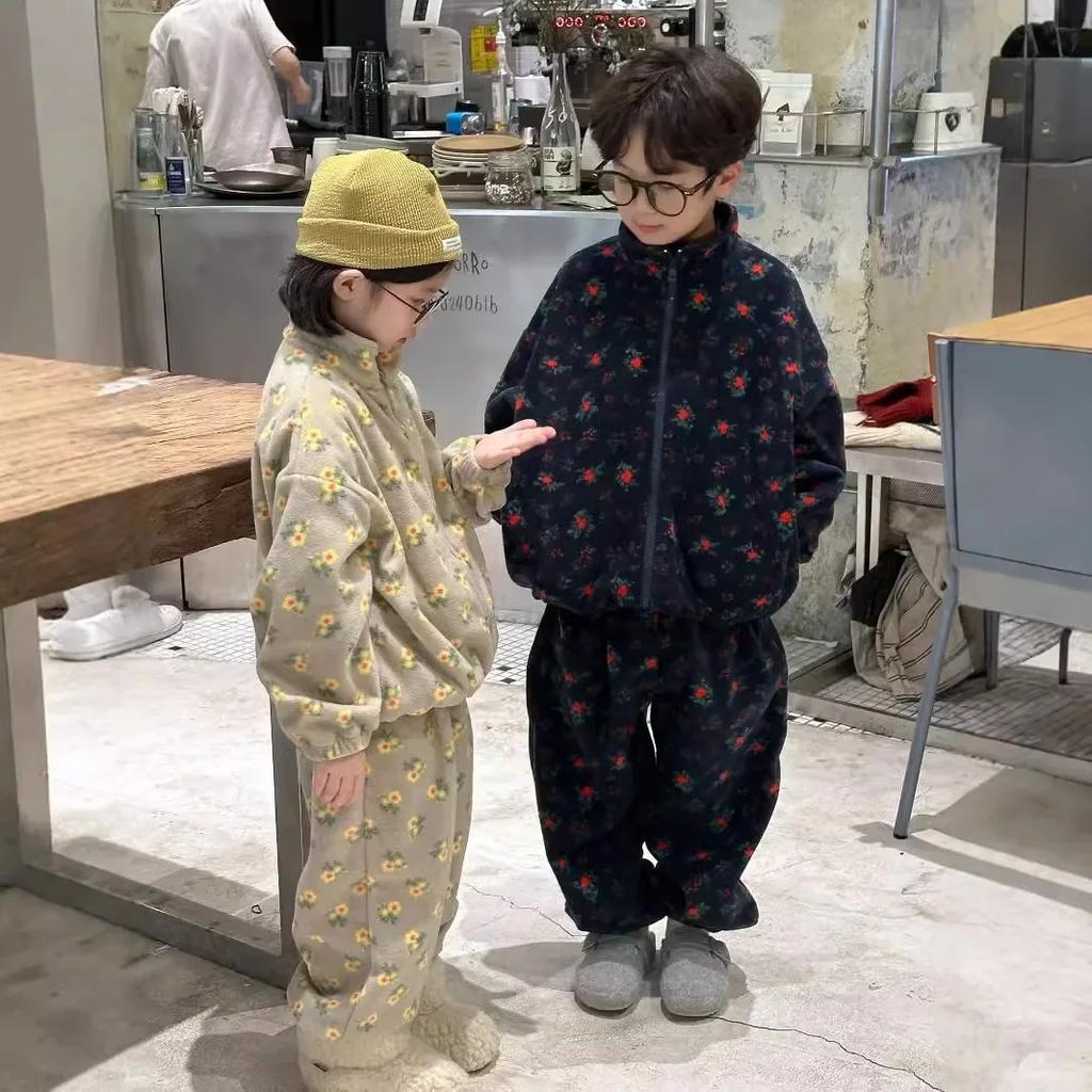 Winter Children's Korean Edition Full Print Zipper Thickened Warmth Set