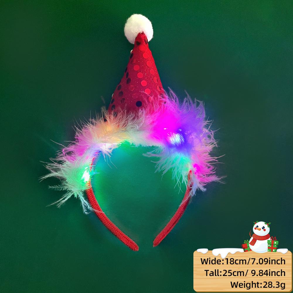Unique And Colorful Christmas Antler Headband With Soft Plush And Lights For Creative Outfits Party