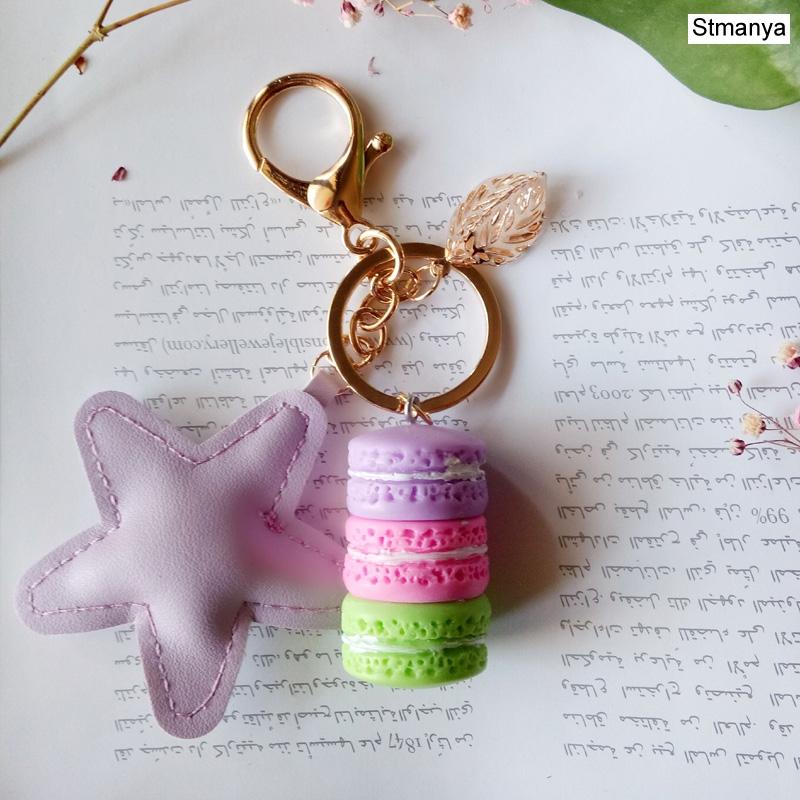 Neuer Kuchen Schlüsselanhänger Mode Auto Schlüsselanhänger Damen Tasche Anhänger Zubehör Frankreich Kuchen Macarons mit Eiffelturm Schlüsselanhänger Geschenk Schmuck