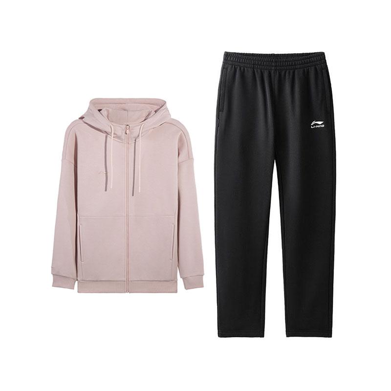 

Li-Ning Модная куртка с капюшоном на молнии, однотонная, простая, повседневная, универсальная, флисовые длинные брюки, повседневный спортивный костюм, женский костюм AWDVJ00-2+AKLVD34-1 S